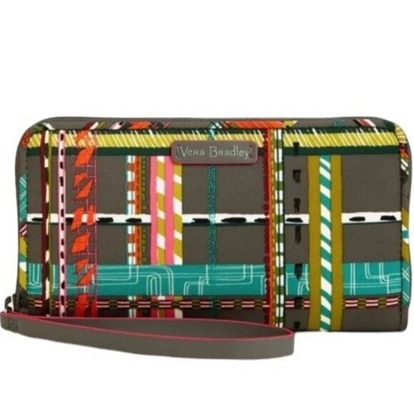 Vera Bradley Plaid Twill RFID Wristlet, 7.5"x 4.0" - Picture 1 of 6